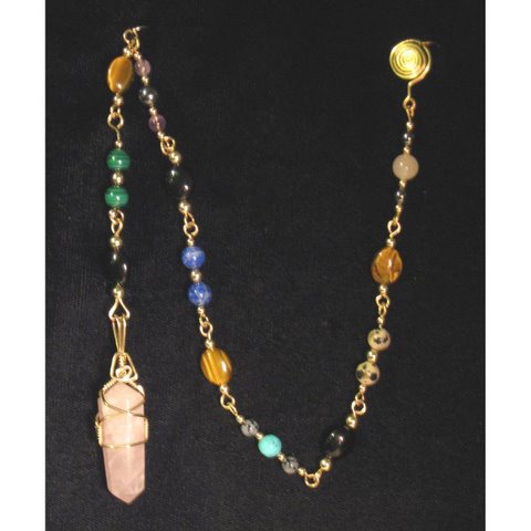 Pend-1 14 carat gold filled wire with a rose quartz crystal, numerous beads  $70.jpg
